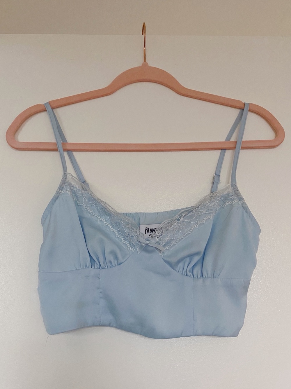 Princess Polly Pale Blue Satin Lace-Trim Bralette